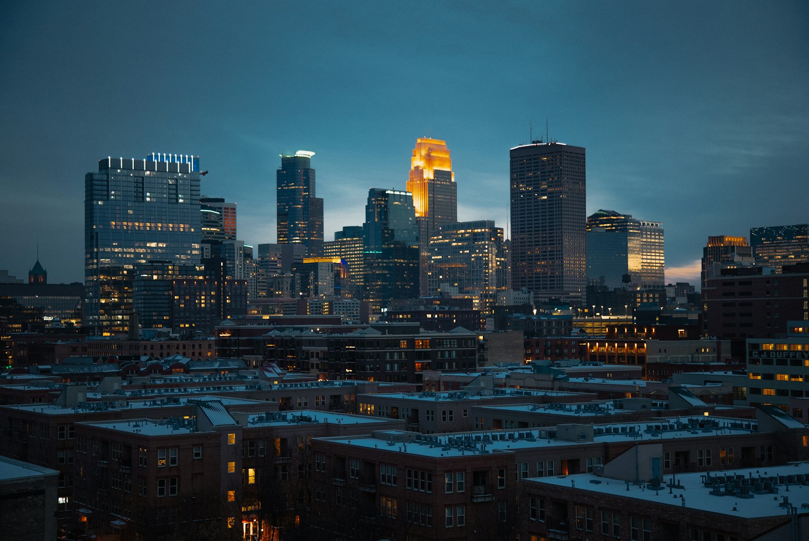 Minneapolis neighborhood at dusk